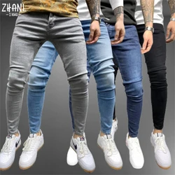 Calças de brim dos homens casuais preto fino lápis calças moda masculina magro calças de motociclista streetwear trabalho calças hip hop festa denim roupas