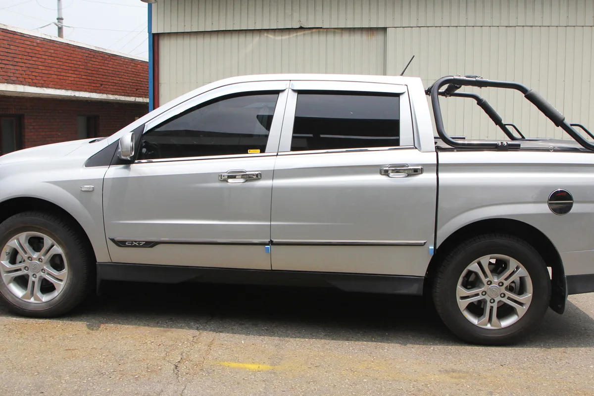 Chrome door visor side window deflector shade sun rain shield silver trips eaves for Ssangyong Actyon Sports