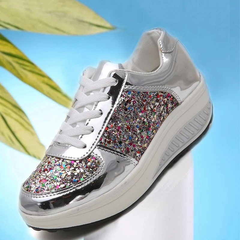 Platform Sneakers Women Casual Vulcanized Shoes Women Bling Ladies Trainers Basket Femme Chunky Sneakers Women Walking Shoes