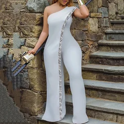 White One Shoulder Jumpsuits For Ladies Bodycon Floor Length Elegant 2024 Summer Evening Night Party Rompers & Jumpsuits Clothes