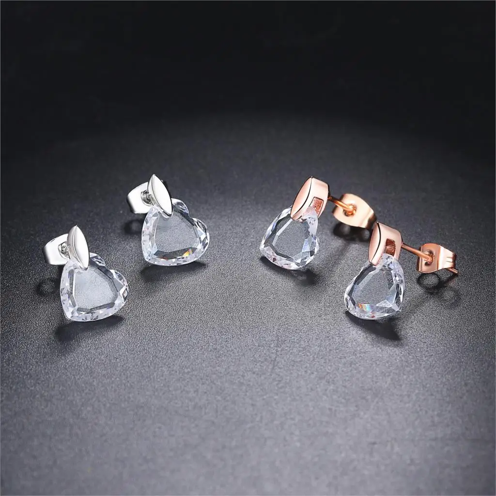 Clear Love Heart Crystal Stud Earrings Rose Gold Color Fashion Brand Wedding Jewelry Jewellery For Women HotSale DFE182