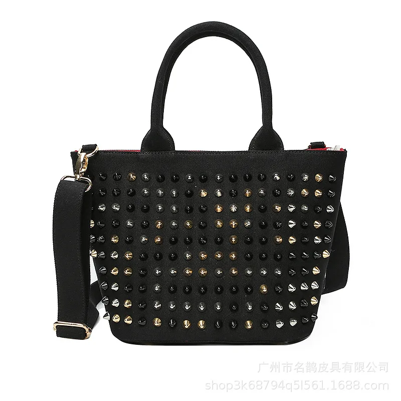 Women Star Rivets Totes Bag Canvas Denim Handbag Large Capacity Mother Bags Studded Single Shoulder Crossbody Bag