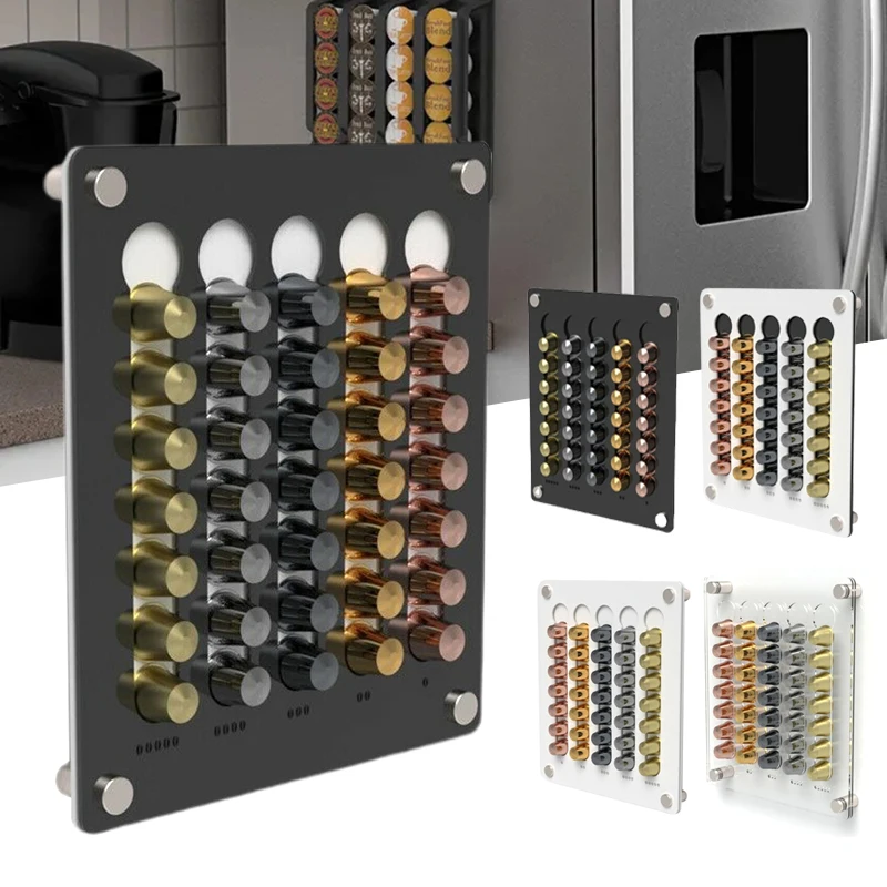 35 Pods Coffee Capsule Storage Display Rack Wall-mounted Transparent Coffee Capsule Holder Coffeeware Nespresso Capsule Holder