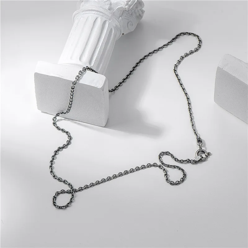 

925 Sterling Silver Vintage Thai Silver O-Chain Body Necklace Simple Basic Bare Single Jewelry 40 45 50 55 60 CM