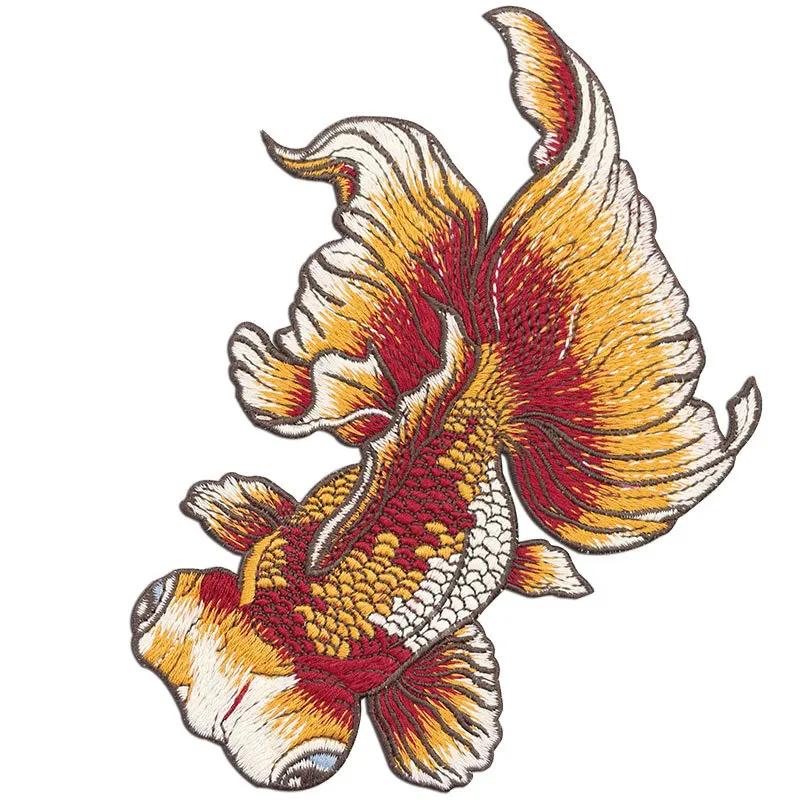 Chinese Style Goldfish sew on patches Embroidery Cloth Ethnic Large Home Clothes Decoration Hole Hand Patch patch for clothing