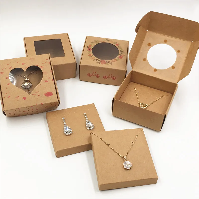 

24Pcs Paper Jewelry Boxes+24Pcs Inner Card Kraft Paper Clear Window Gift Boxes Necklace Jewelry Display Clear Pvc Aircraft Box