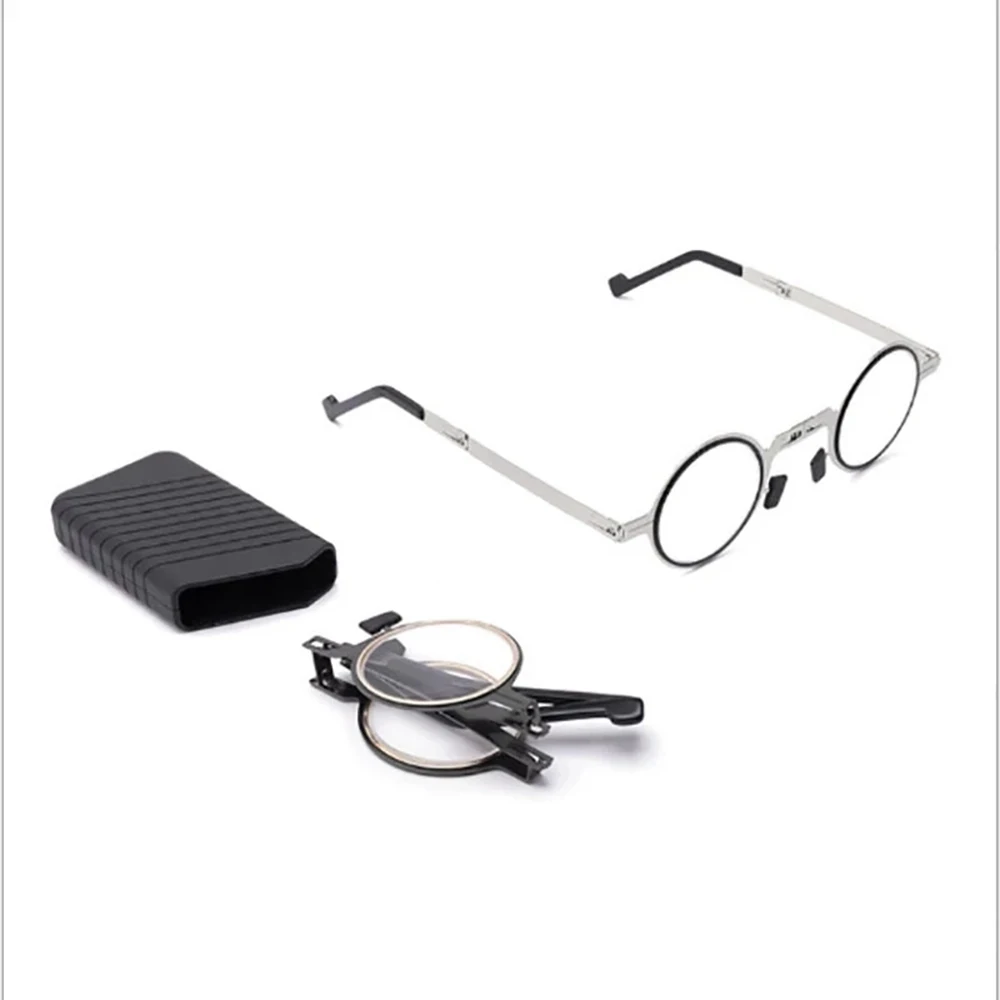 Metal Folding Reading Glasses Round Anti-Blue Light Computer Grade Glasses New Portabl Narrow Frame Eyeglasses For Men Women