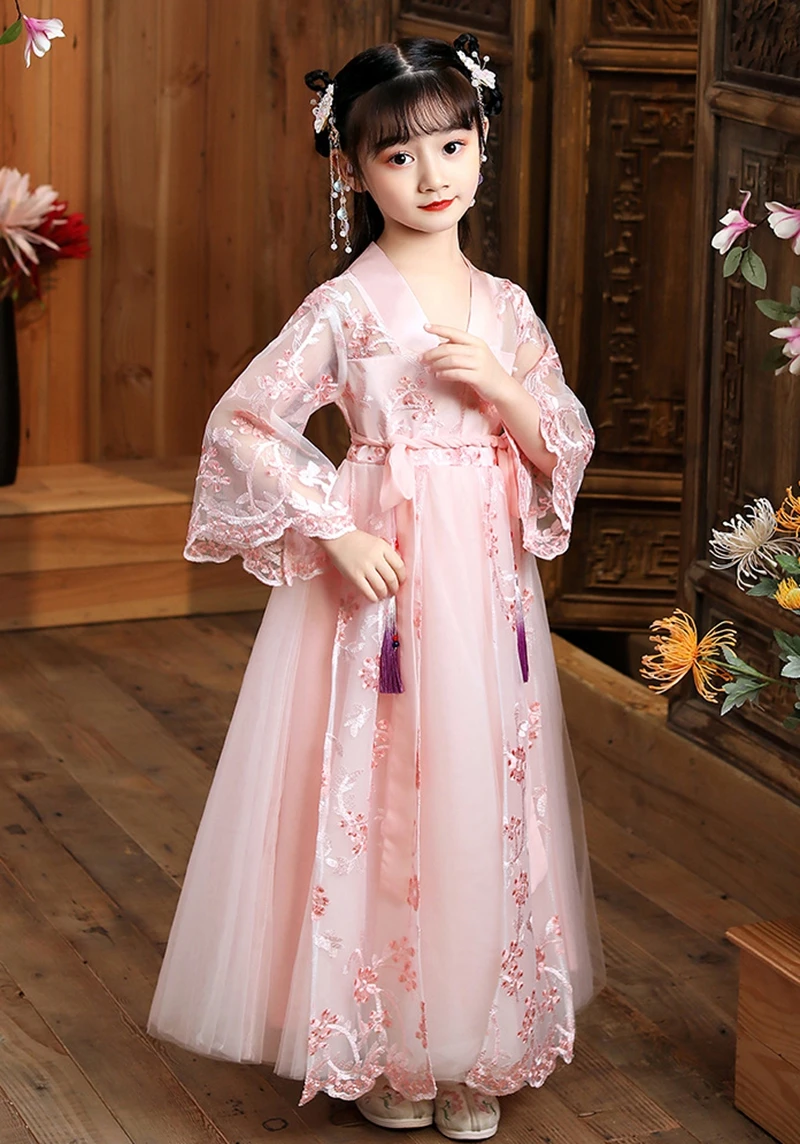 6-12-Jaar-Oud Meisje Hanfu Chinese Kinderen Stijl Kinderkleding Cherry Blossom Princess Jurk Chinese Hanfu tang Pak Zomer Jurk