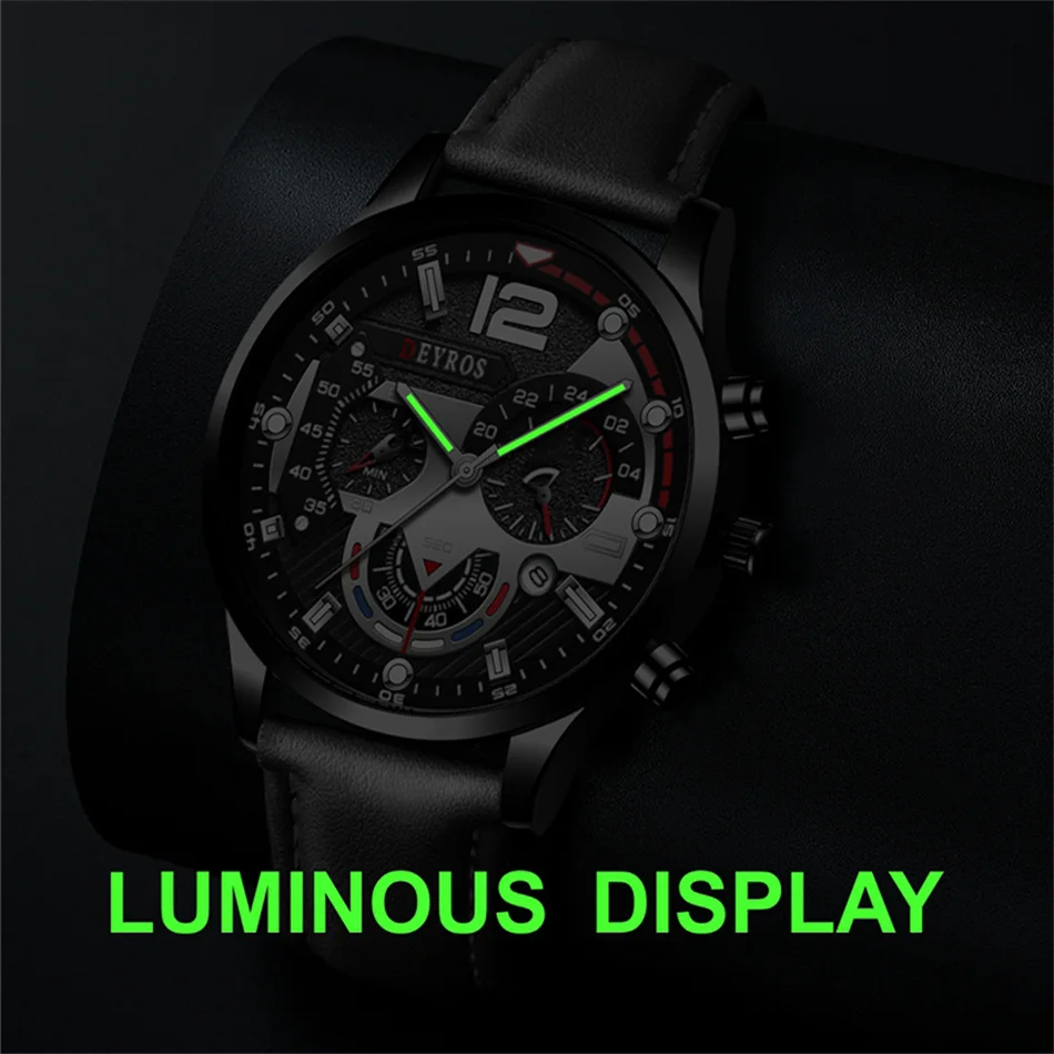 Fashion Mens Sports Watches Luxury Leather Bracelet Quartz Calendar Watch For Men Business Casual Luminous Clock reloj hombre