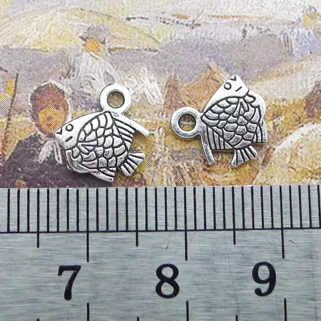 40pcs/Lot 10x10mm Double sided goldfish charm Antique Silver Color hand Pendants for DIY Making Handmade Jewelry