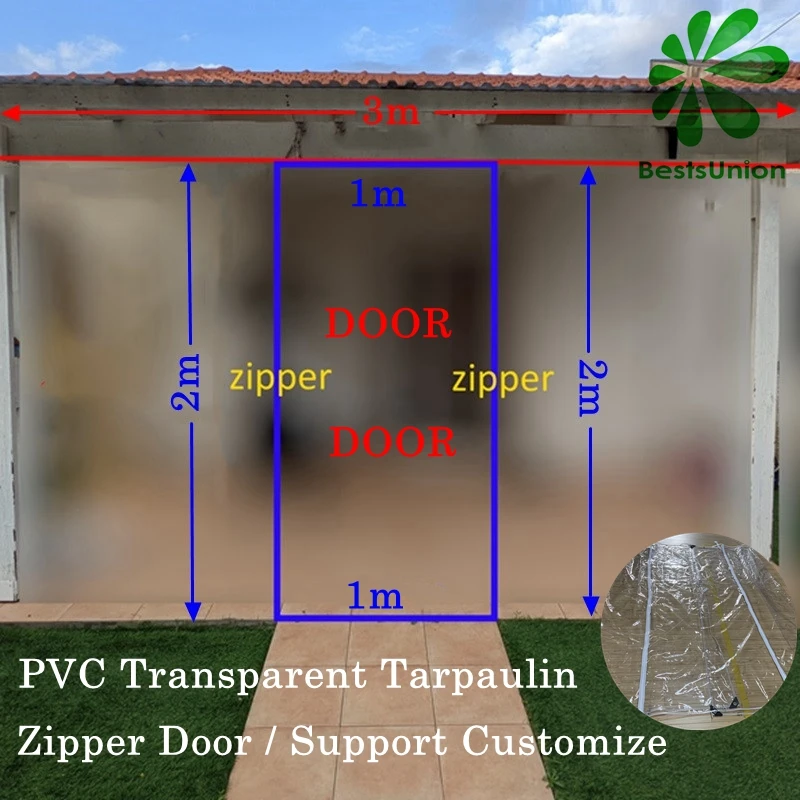 Przezroczysta tkanina przeciwdeszczowa z PVC 0.32mm na zewnątrz, wodoodporna plandeka dostosować zasłona do drzwi