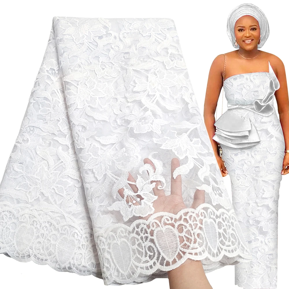 Bestway Elegant White African Lace Fabric 5 Yards High Quality Nigerian Wedding Asoebi Dress Material Sequins French Tulle Laces