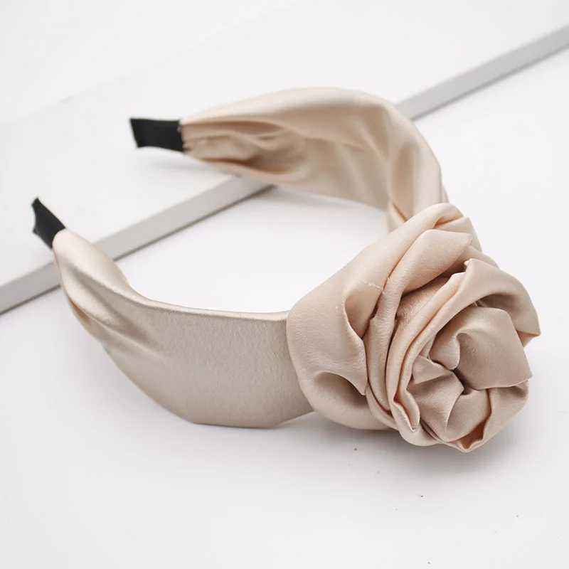 Lystrfac Fashion Solid Color Big Knot Satin Turban Wide Headband for Women Ladies Bandanas Female Hairband Hair Accessories