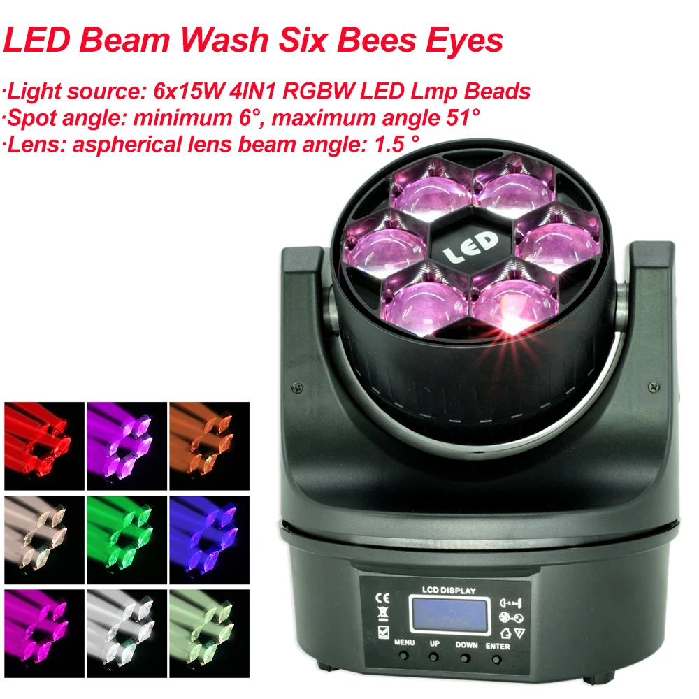 

LED BeamWash Six Bees Eyes 6x15W RGBW DMX512 Stage Effect Lighting Good For Disco DJ Party KTV Dance Floor Clubs And Wedding