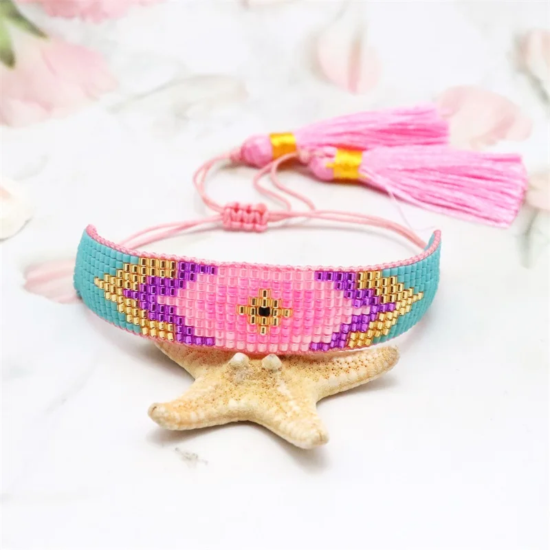 ZHONGVI الشر سوار بحليات العين الزرقاء ميوكي الخرز أساور للنساء 2021 اليدوية تلوح في الأفق المنسوجة شرابة الأساور والمجوهرات بالجملة #4