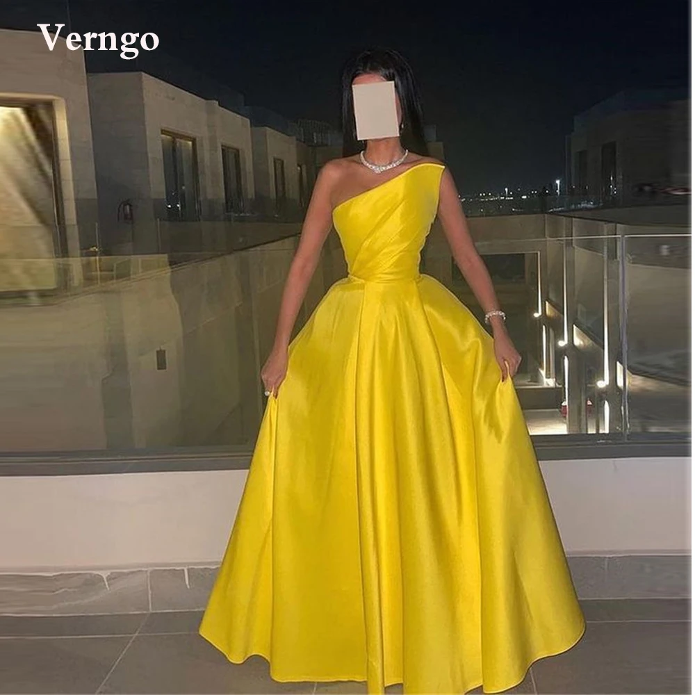 Verngo Einfache Helle Gelb Satin Lange Abendkleid Frauen Nach Bodenlangen Prom Kleid Saudi Arabric Formale Party Kleid