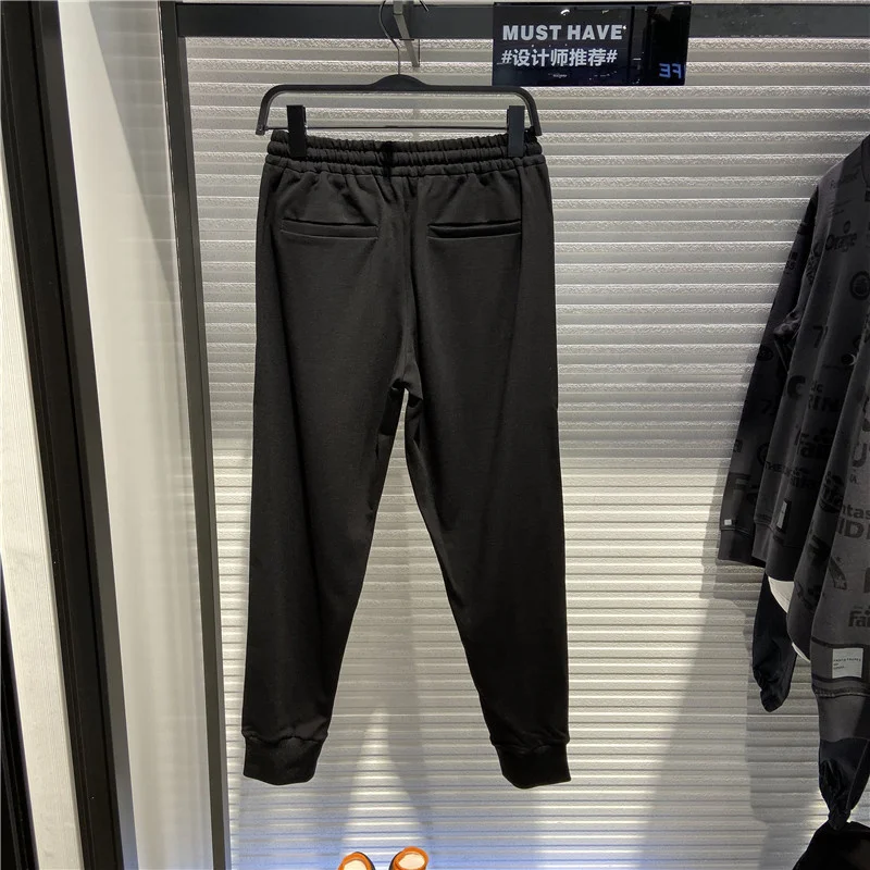 

Slim Men Elastic Waist Sweatpants High Street Striped Knitting Casual Pants Pockets Outdoor Straight Black Trousers Male S-2XL
