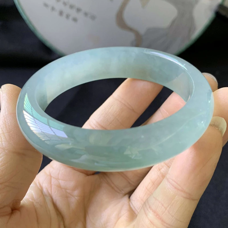 

Free certificate Natural Burmese jadeite A-grade ice light green 54mm-62mm bracelet Elegant Princess jade bracelet Best gift