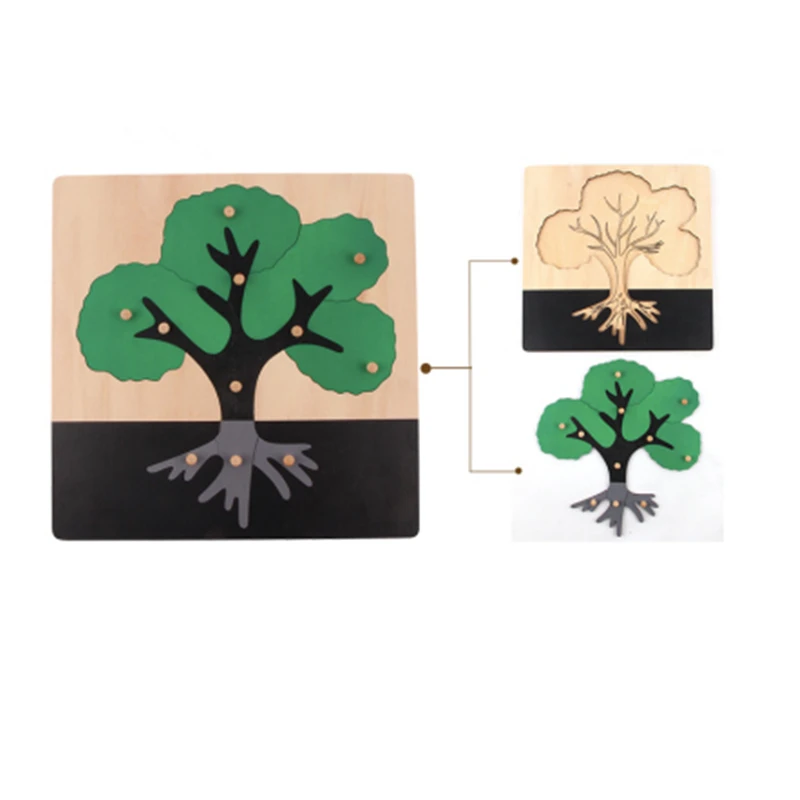 Montessori Toys Wood Puzzle Flower/ Tree/ Root/ Bird/ Animal Kids Learning Resources Botany Materials Early Childhood Education