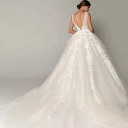 Sevintage Boho Princess Wedding Dress Lace Appliques Sexy Backless V Neck Beach Bridal Dress Sleeveless Bridal Gowns