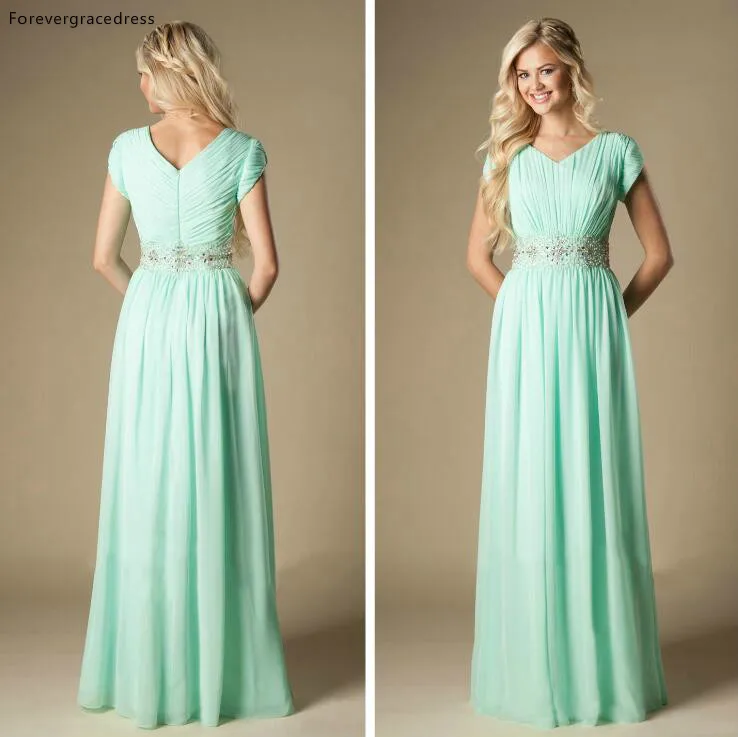 High Quality Beaded Mint Green Bridesmaid Dress Modest A-Line Chiffon Formal Maid of Honor Wedding Guest Gown Custom Made