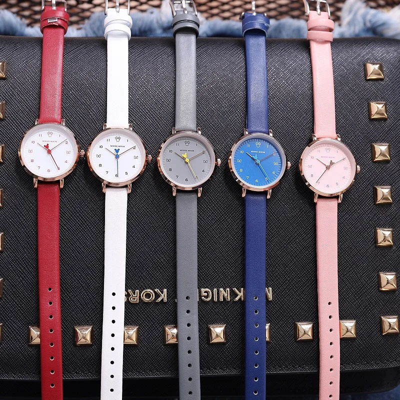 Disney Original New Ladies Wristwatches Mickey Mouse Genuine Leather Quartz Womens Watches Waterproof  Fashion Femal Girl Clocks