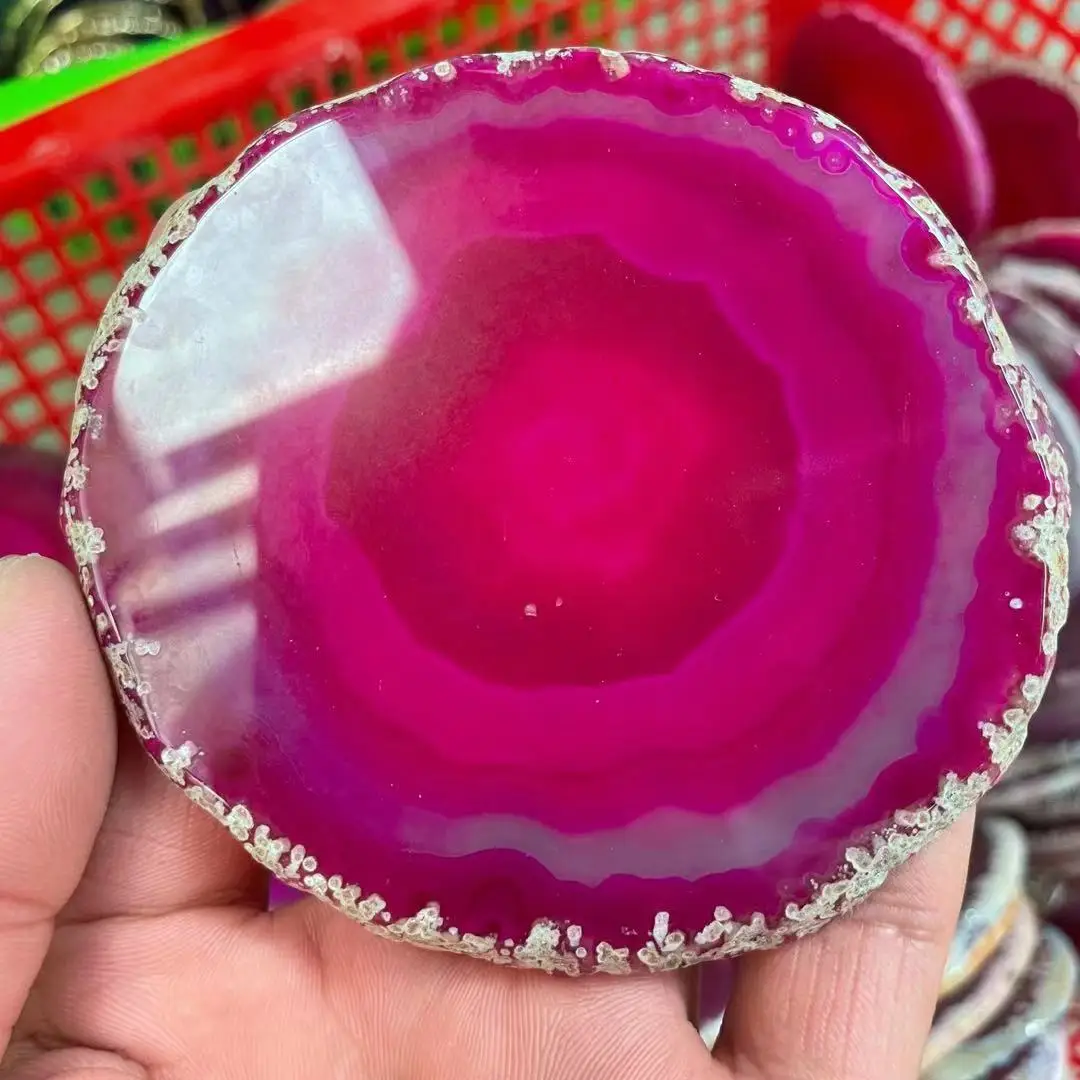 40-50g RED crystal AGATE SLAB Geode Slice Crystal Mineral Coaster 65mm