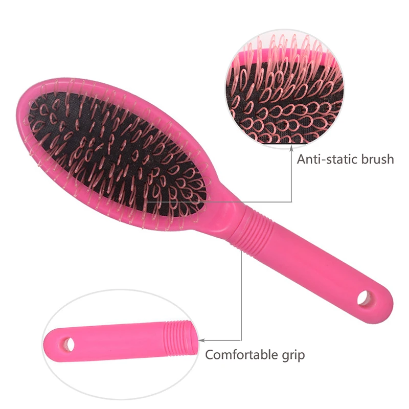 One Piece Brush Bristle Comb Massage Anti-Static Dark Brown Color Hair Extension Loop Brush Wig Care Comb Black Pink