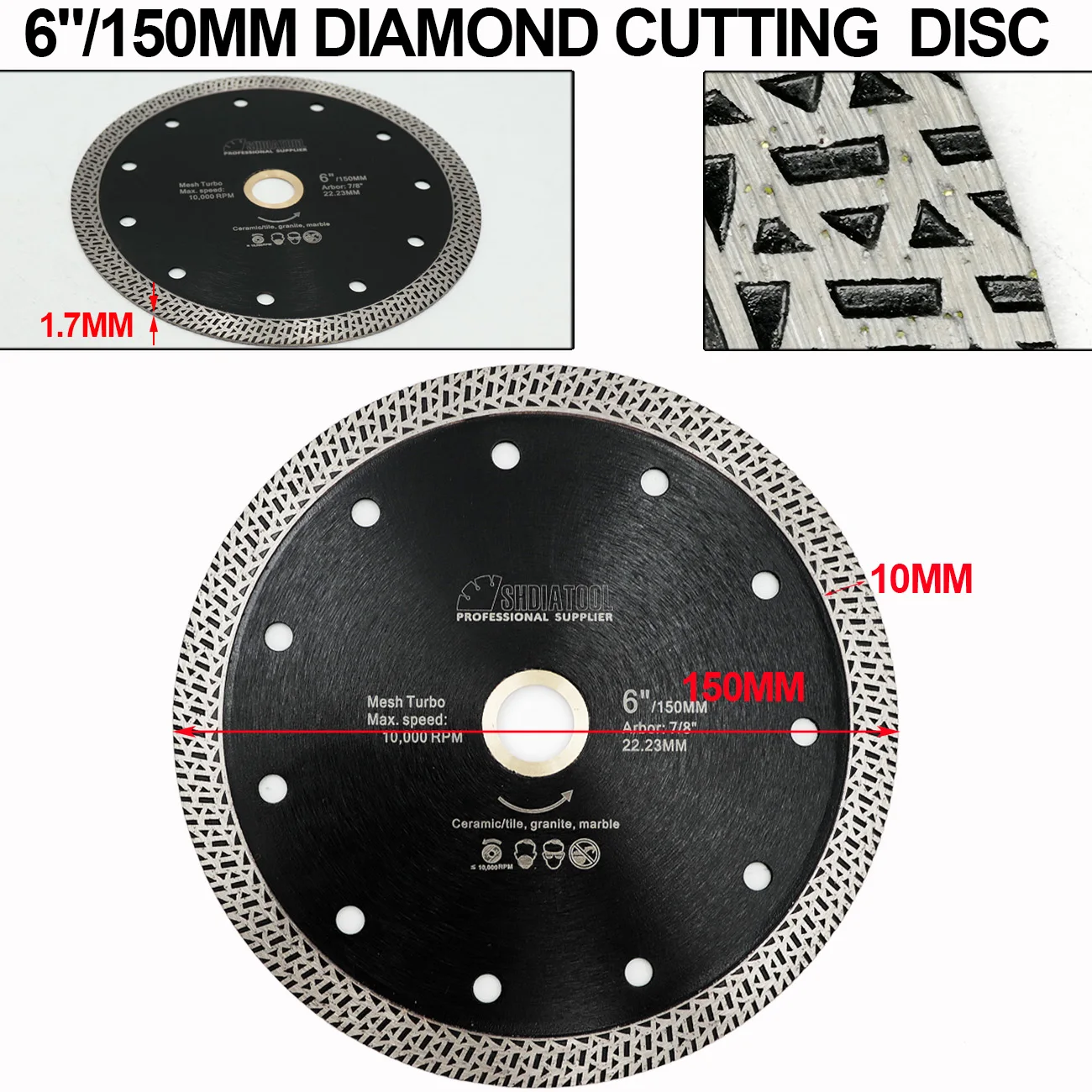 SHDIATOOL 5 stücke Dia 6 "Hot gedrückt gesinterte Mesh Turbo Diamant sägeblatt 150mm Trocken oder Nass Schneiden disc Für Stein Harten material