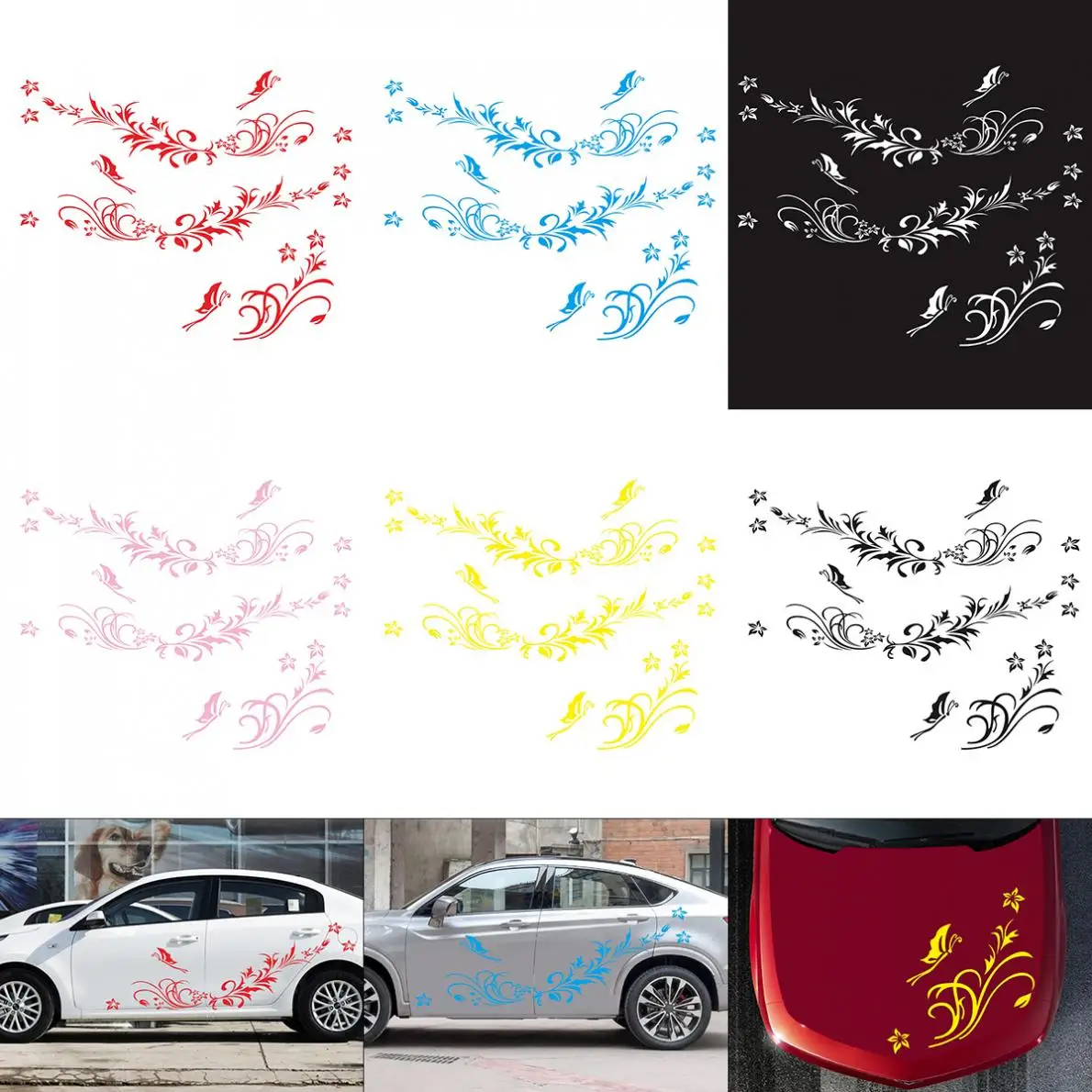 1 Pair Car Styling Accessories Auto Modifield Decal Stickers Natural Flower Vine Dragonfly for Whole Car Body Decal Wholesale