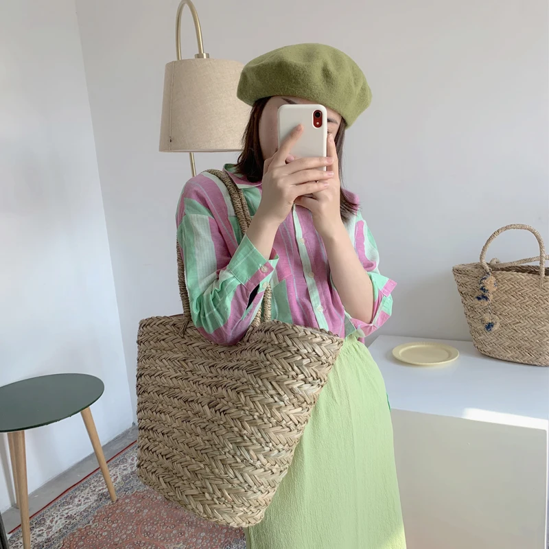 Weave Large Tote Bag 2021 Summer New Quality Straw Women\'s Designer Handbag High Capacity Handbag Beach Travel Bag Basket Bag