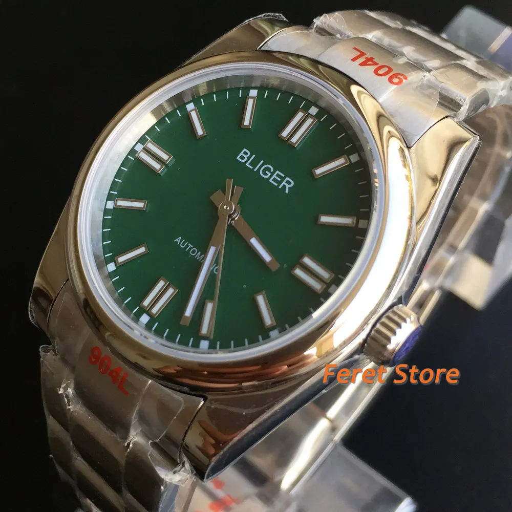 BLIGER 36mm/39mm Men's Watch Sapphire Miyota 8215 Mingzhu 2813 Fix Oyster Band Luminous Green Dial Unisex Watch