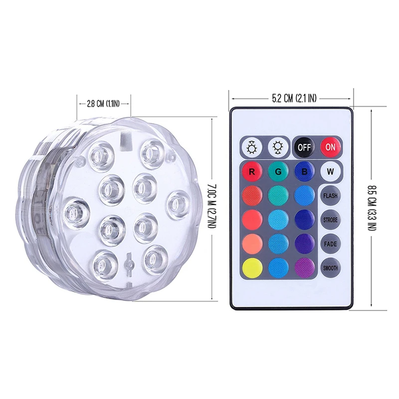 Luz led de buceo con Control remoto, juguete emisor de luz para bañera de peces, Baby Shower, paisaje, jarrón, siete colores, 24 teclas, 10 Luces