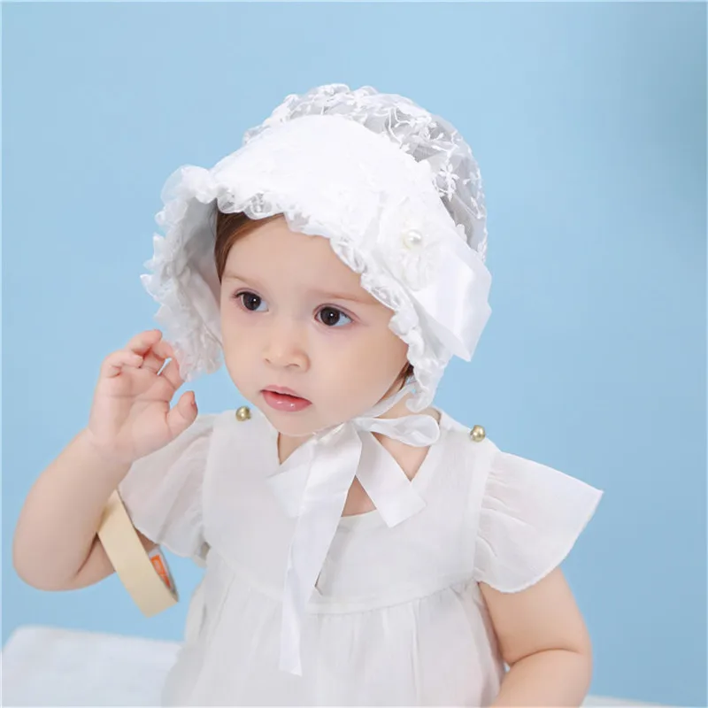 Baby Hat Summer Breathable Floret Court Hat Girl New Lace Floral Caps Short Brim Hat Shading Newborn Photography Prop