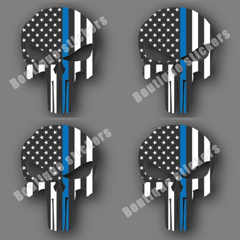 4-piece Set of Blue Life Material National Flag Police Die-cut Decal Sticker Car Truck Personality Interesting Creativity