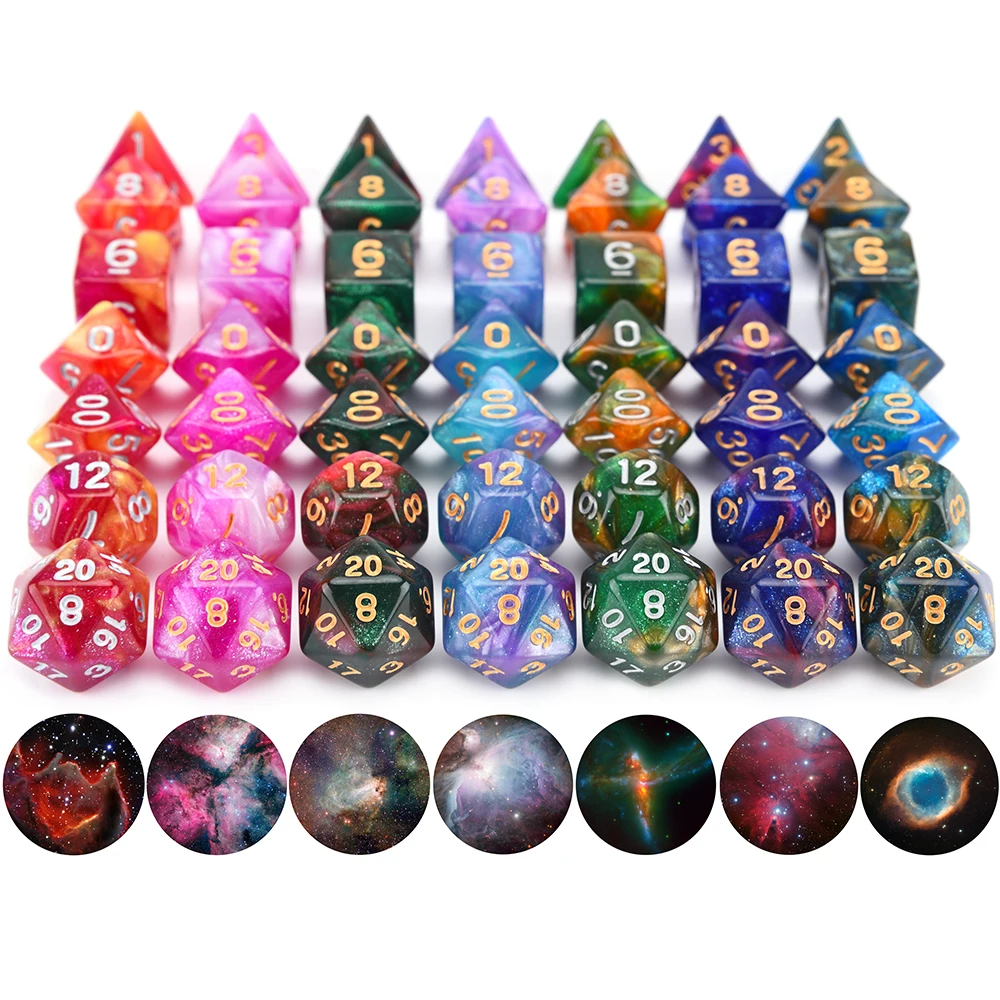 105PCS Nebula Polyhedral Dice 15 Colors for Tabletop Role Playing Games DND Dice Collector