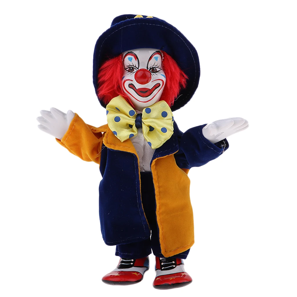 7 Inch Porcelain Smiling Clown Doll Wearing Colorful Outfits Funny Harlequin Doll Props Halloween Decor