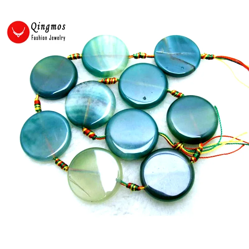 

Qingmos 28mm Coin Natural Green Striped Agates Beads for Jewelry Making DIY Necklace Bracelet Pendant Loose Beads Strand 15"