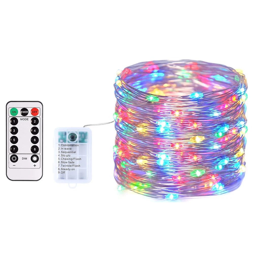 Guirnalda de luces LED de Navidad, lámpara de alambre de cobre, impermeable, con temporizador remoto, decoración de año nuevo al aire libre, 5M y 10M