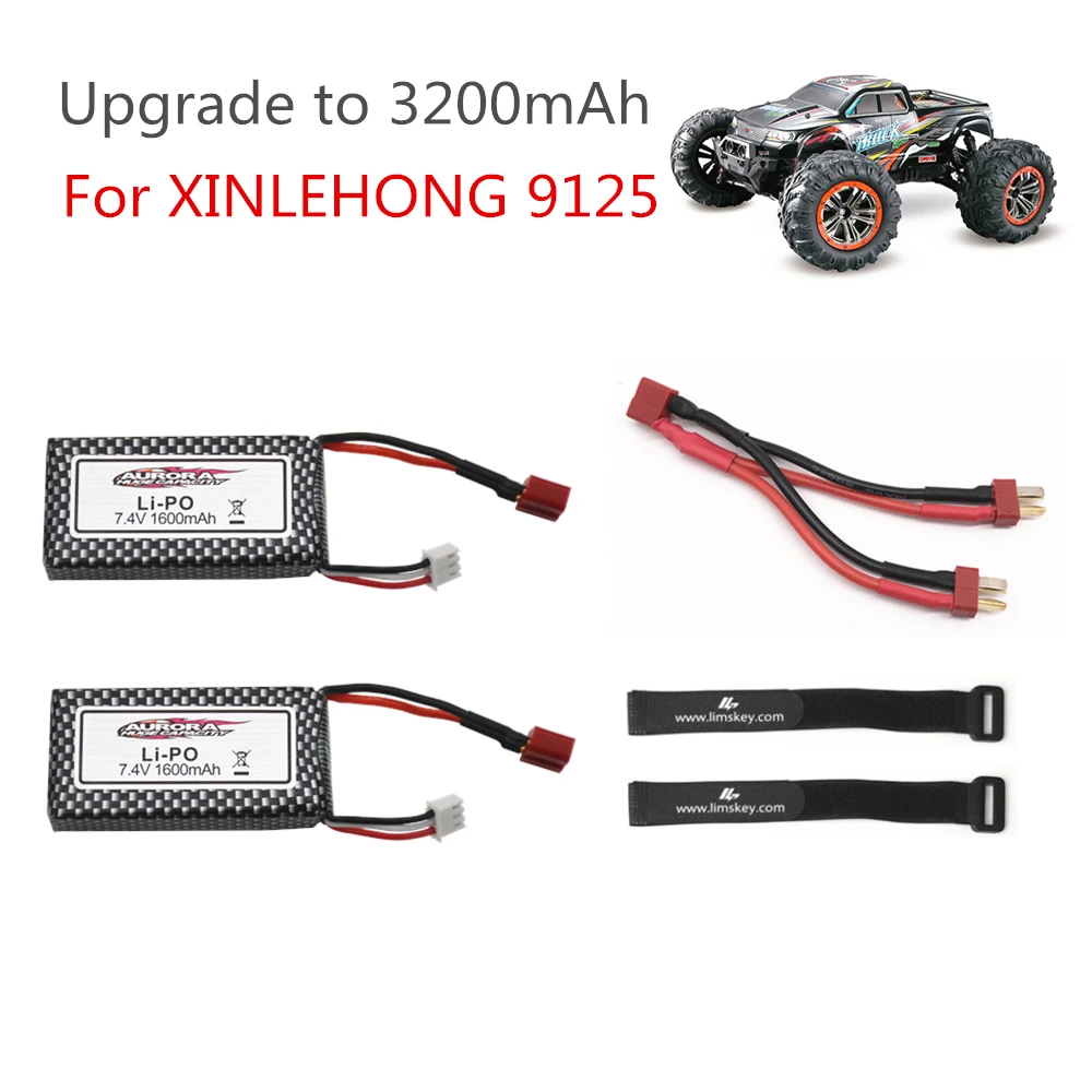 Upgrade to 3200mAh XINLEHONG 9125 Remote Control Rc Car Spare Parts 7.4v 1600mah Lipo Battery XLH 9125 battery 1600mah 7.4V