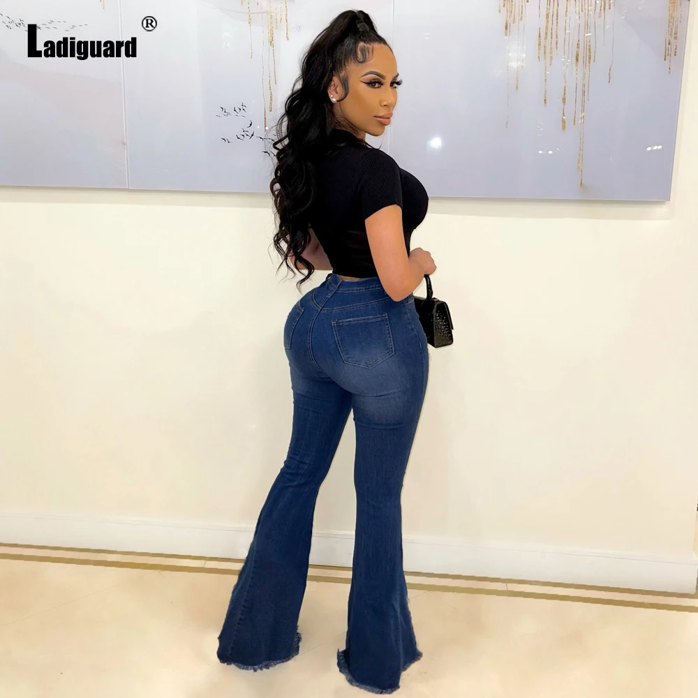 Ladiguard Frauen Mode Jeans Frauen Boot Cut Denim Hosen sexy push-up jeans Hohe Taille Casual Zerrissene Hosen damen Flare jeans