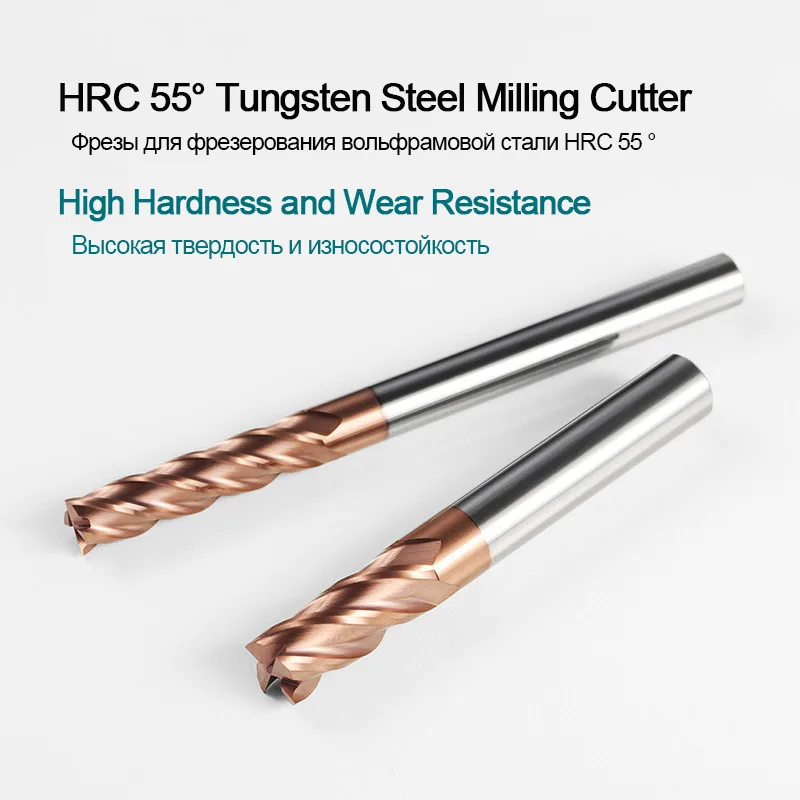 HRC55 allungare la fresa in metallo duro 4 6 8 10mm 4 flauto fresa rivestimento in lega utensili da taglio in acciaio al tungsteno fresa CNC