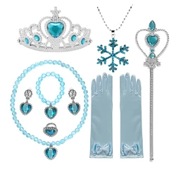 Pretty Elsa Accessories For Girls  Necklace Earrings Gloves Wand Crown Jewelry Dress Up For Princess Casual Dresses Accessories