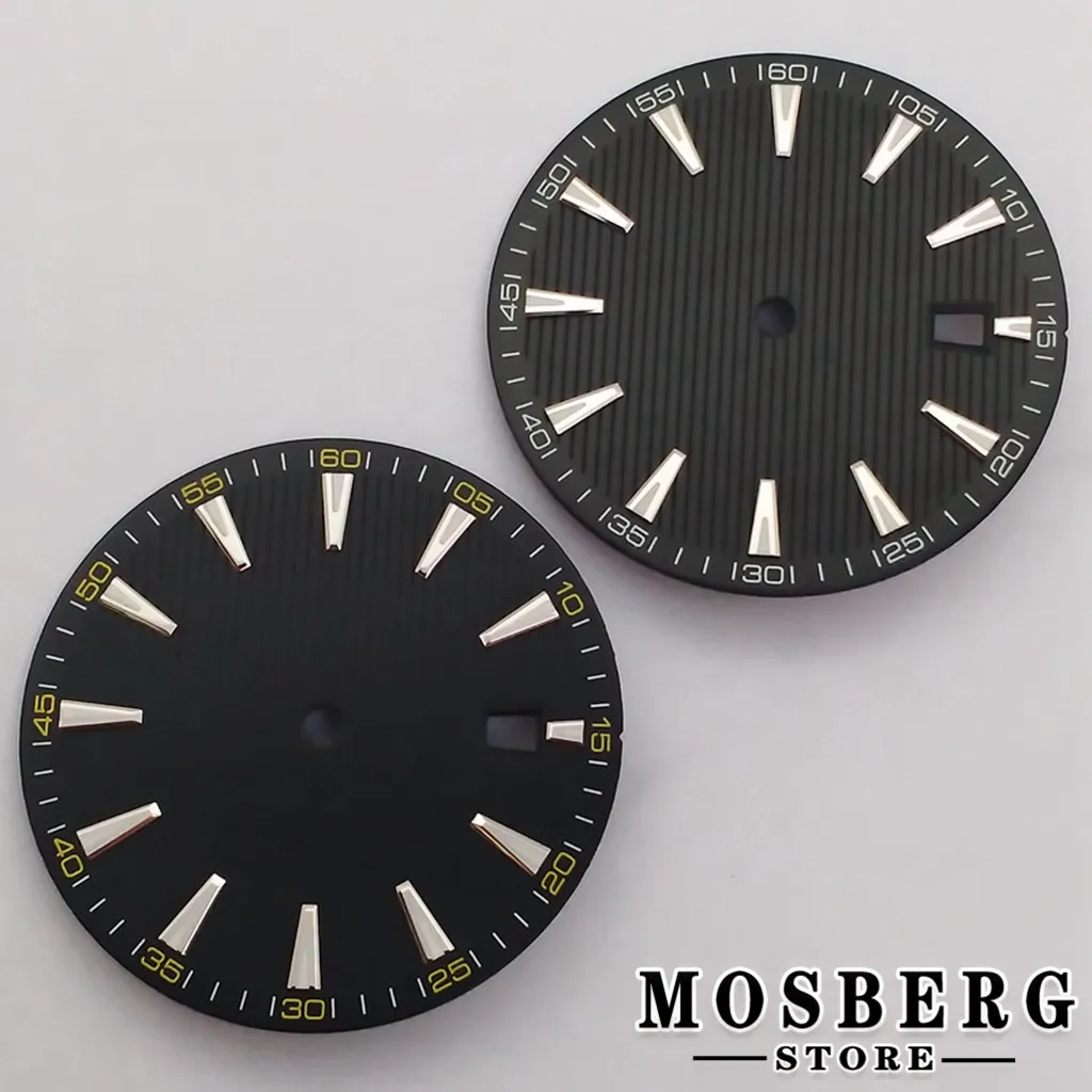 33.5mm Sterile Luminous Black Watch Dial With Date Window For NH35 ETA2824 2836 Miyota8215 8205 821A  Automatic Movement