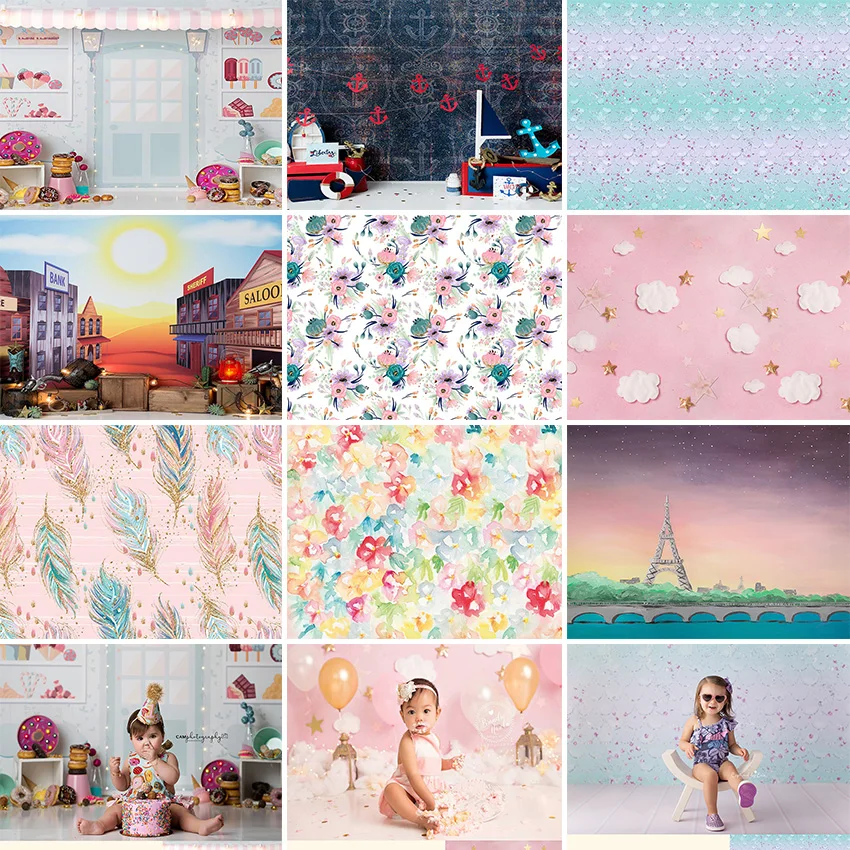 

Avezano Photophone Backdrops Ice Cream Shop Summer White Clouds Baby Birthday Portrait Photography Background Props Photo Studio