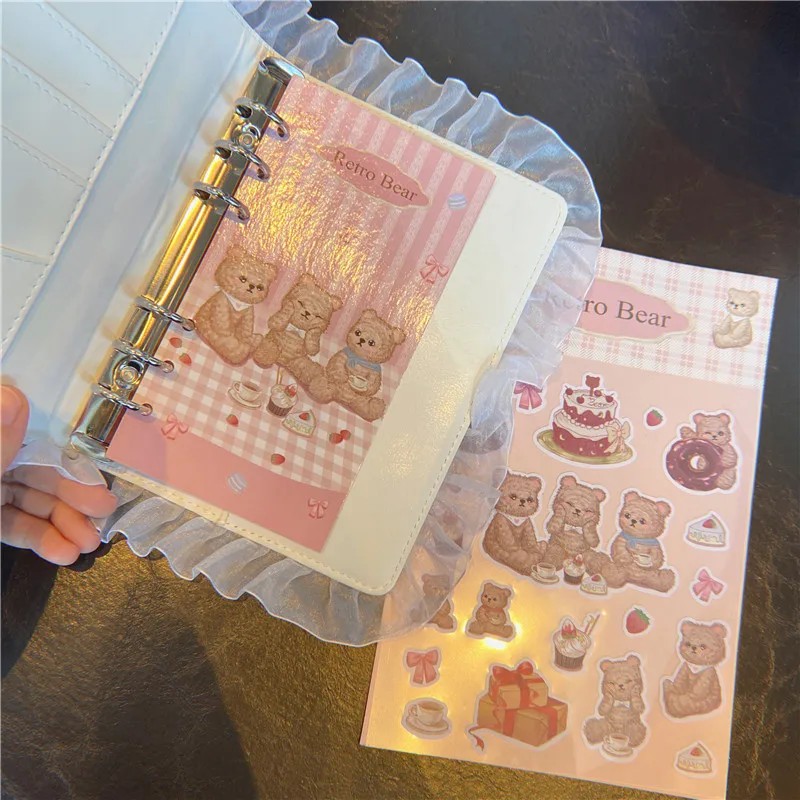 Cute 2025 Kawaii Lace Loose-leaf Binder Notebook Journal 80sheets Diary Agenda Planner Bullet Notebook School Stationery