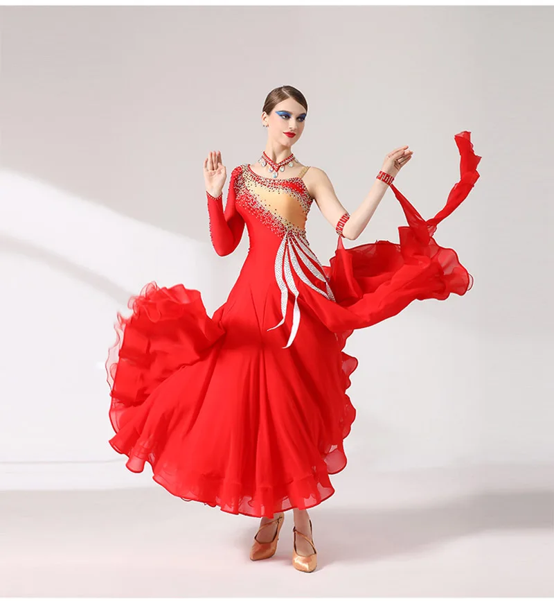 ผู้หญิงขั้นสูงบอลรูมเต้นรําชุดLady 2024 ใหม่สีแดงProfessional StageมาตรฐานFlamenco Waltz Tango Ballroom Dance Dresses