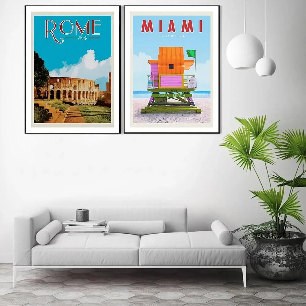 New York Rome Miami Madrid Firenze City Travel Poster Landscape Canvas Painting and Prints Wall Art Pictures Bedroom Home Decor