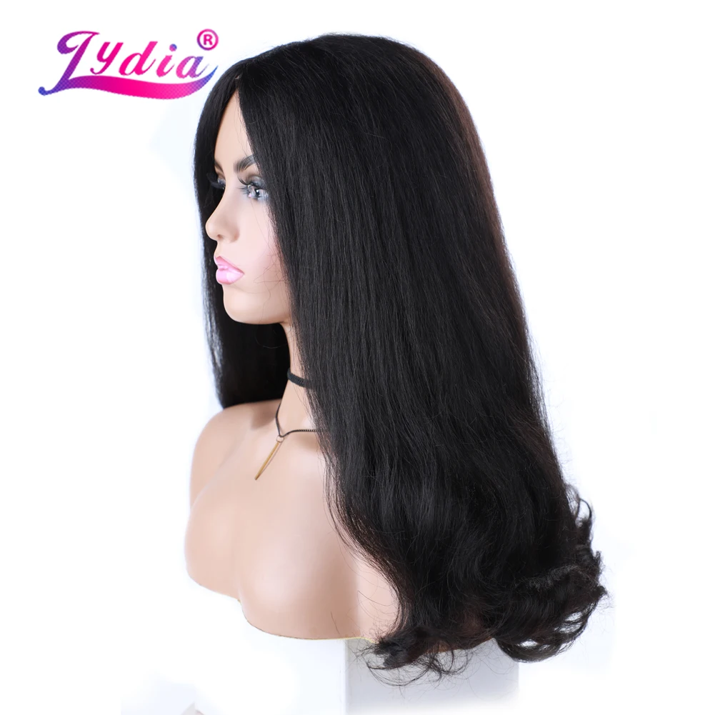 Lydia Long Tail Warping Kinky Straight Synthetic Lace-Headline Wigs Black Daily&Party Wig 20 Inch Heat Resistant