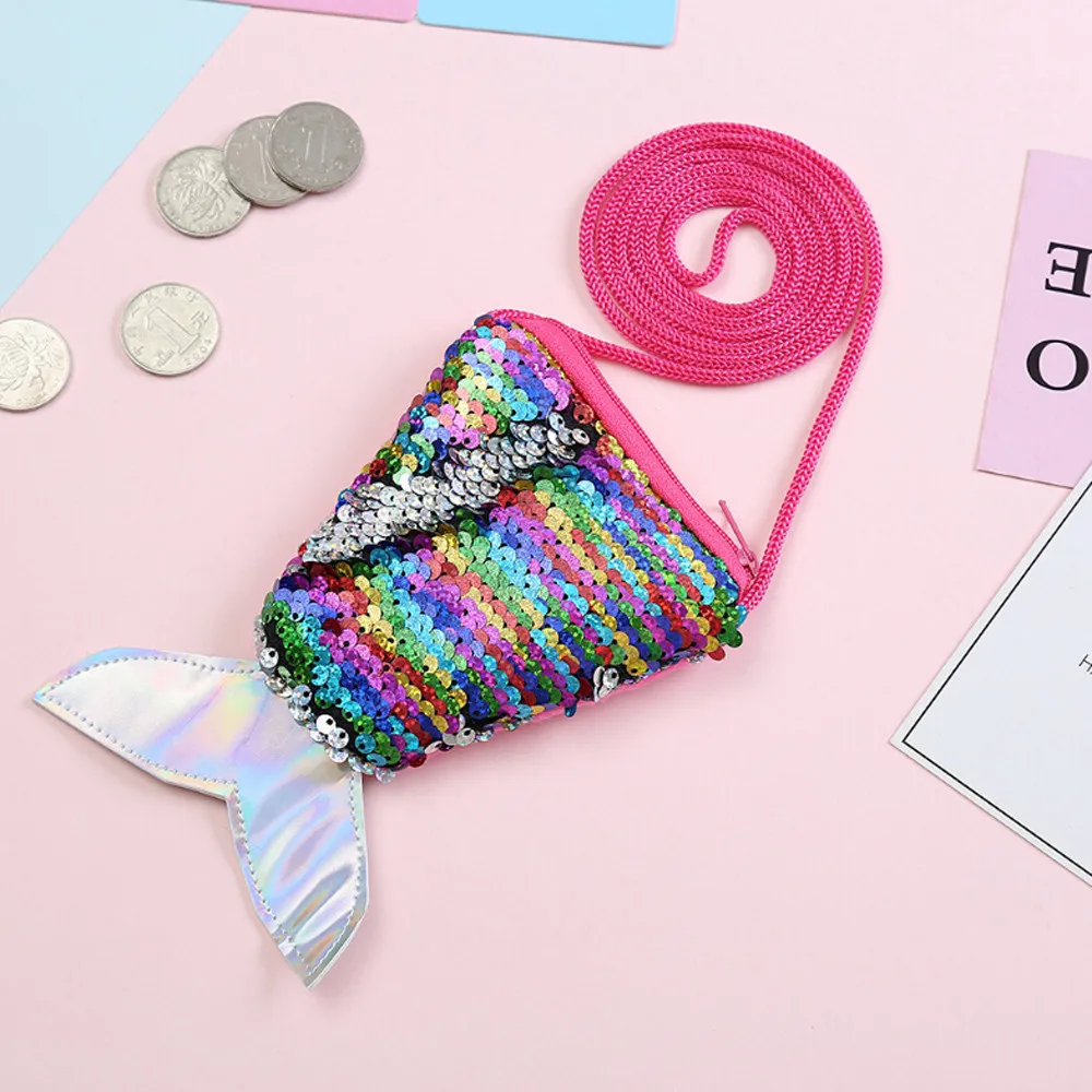 Christmas Decoration Elegant Ms. Mermaid Tail Sequined Wallet Girl Messenger Bag Sling Card Bag Glitter Zero Children\'s Gifts